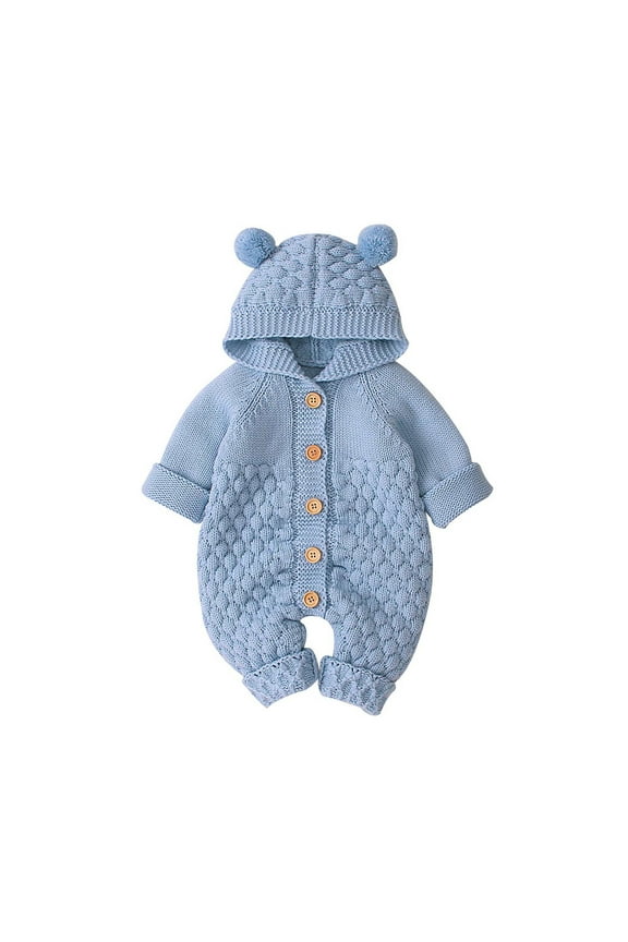 0-24 Months Children Warm Clothes for Baby Girl Boy Winter Warm Coat Knit Outwear Long Sleeve Hooded Jumpsuit Button Knitwear