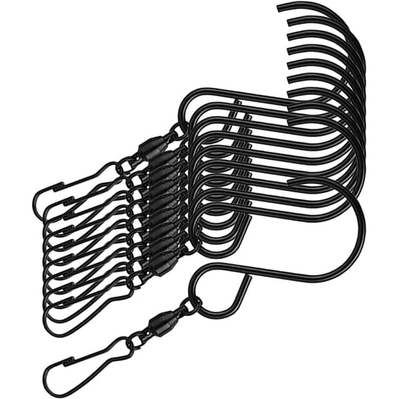 Generic 10-Pack 90mm Black Stainless Steel Swivel Clips with 360 Rotation | Hanging Hooks for Wind Chimes Flower Basket Bird Feeder | Indoor/Outdoor Utility Storage