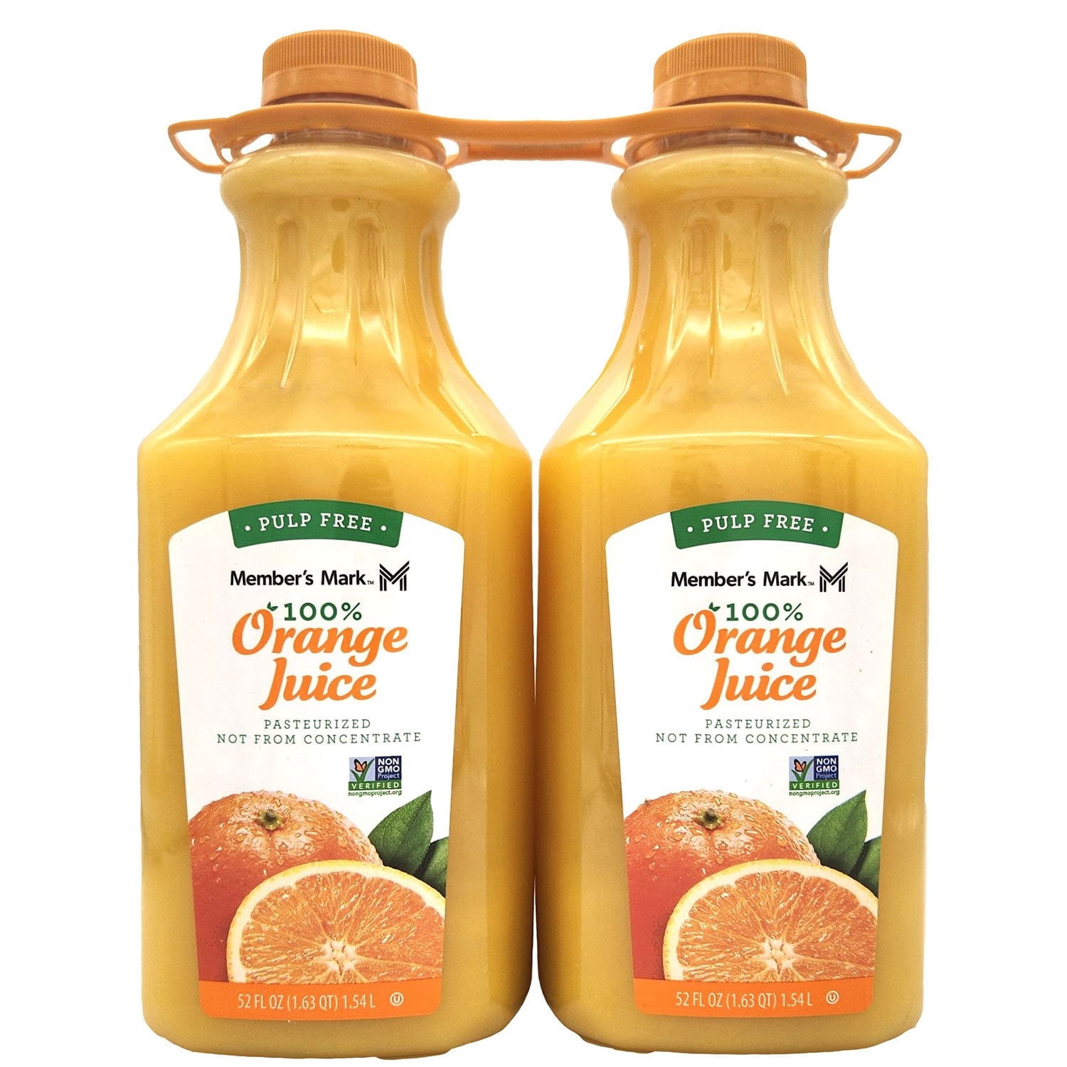 Generic 100% Orange Juice, Pulp-Free, 52 fl oz Bottles, 2 Pack