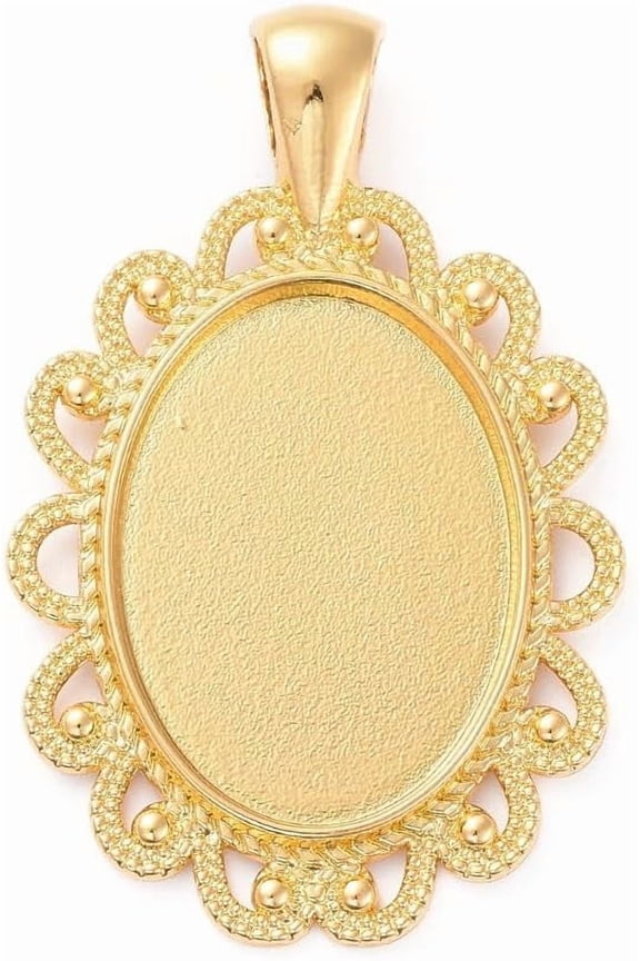 Generic 10Pcs Oval Alloy Pendant Cabochon Settings Plain Edge Bezel Cups Charms Golden Cabochon Blanks Pendants for oto Pendant Jewelry Making Tray: 18x25mm 45x29x2.5mm