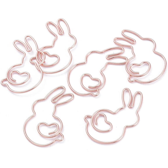 Generic 10Pcs Rose Gold Rabbit Shape Iron Paperclips 31x26x1mm Funny Bookmark Tiny Metal Paper Clamps for Paper Clamps Document Note Sorting Organizing