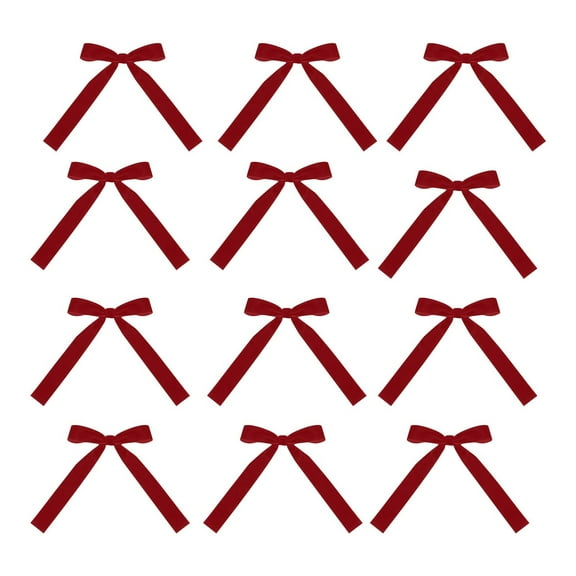 12Pcs Christmas Tree Bow Ornament Vintage Velvet Ribbon Bows for Tree Garland Wreath Indoor Xmas Decorations Bows for Xmas Tree Box Garland