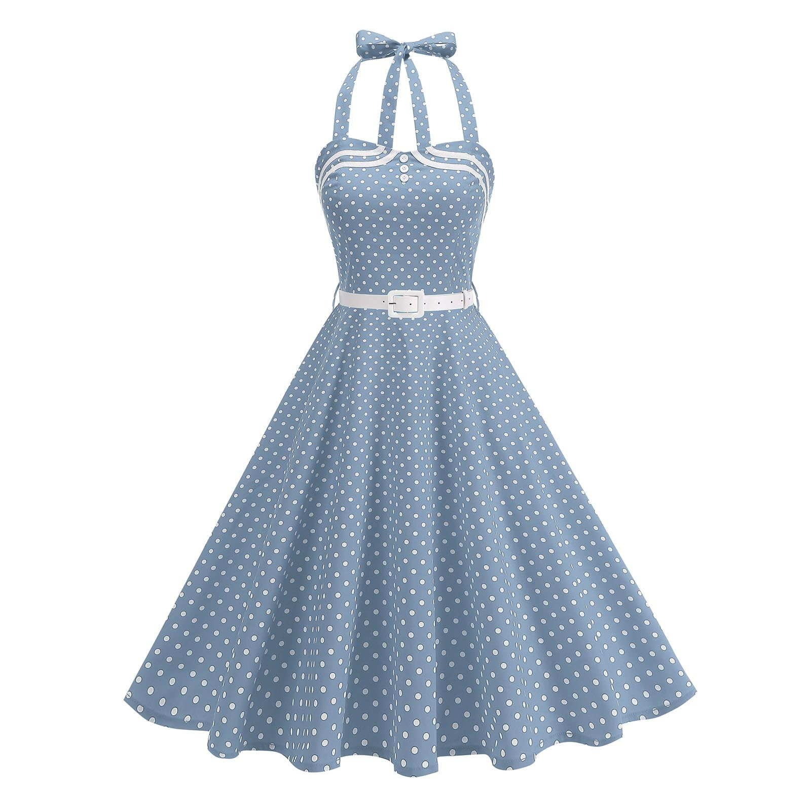 sachin and babi light blue dress Women Vintage 1950s Swing Dress 50s Retro Hepburn Style Halterneck A-Line  Dresses