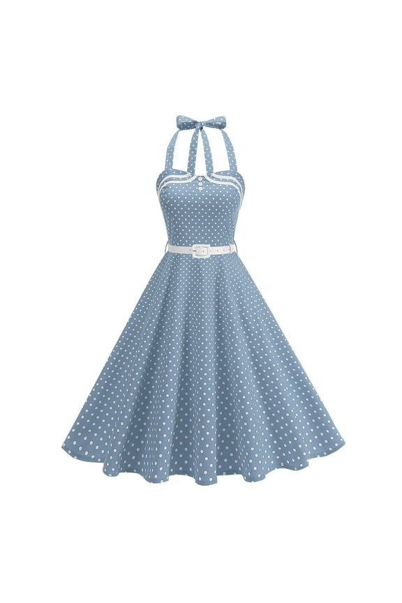 1950 Style Dresses for Women Vintage 50's Halter Dresses Retro Gingham Polka Dot Pin Up Dresses