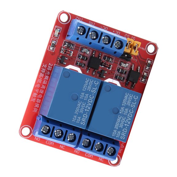 Generic 2 Channel Relay Module with Optocoupler Isolation, High and Low Level Trigger (12V) - Industrial Electrical Control Relay for Automation