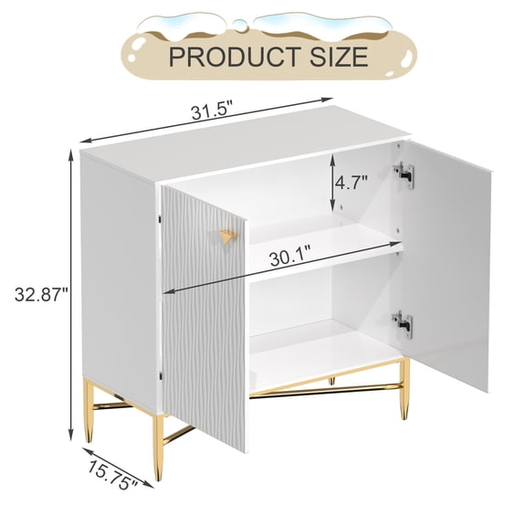 Generic 2 Door White Locker Accent Cabinet  Gold Legs, Adjustable Shelves