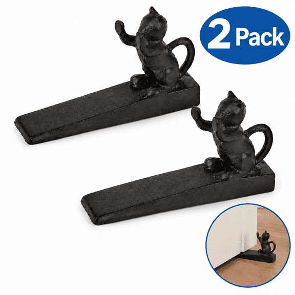 Generic 2 Pack Cast Iron Cute Cat Door Stopper, Heavy Duty Wind Resistant Wedge Holder, Decorative Home Accessory for Indoor & Outdoor Use