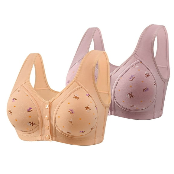 Generic 2 Pack Flower Sports Bras for Women Front Closure Bra Full Coverage Push Up Bralettes Plus Size Padded Everyday Bras