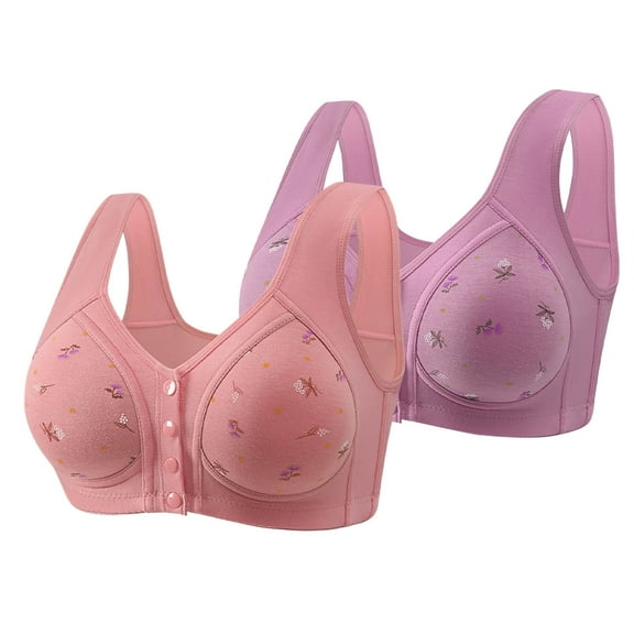 Generic 2 Pack Flower Sports Bras for Women Front Closure Bra Full Coverage Push Up Bralettes Plus Size Padded Everyday Bras