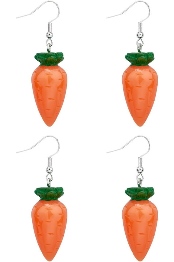 Generic 2 Pairs Carrot Alloy Resin Dangle Earrings 54x17mm Orange Cute Fruit Earrings French Wire Dangle Earrings