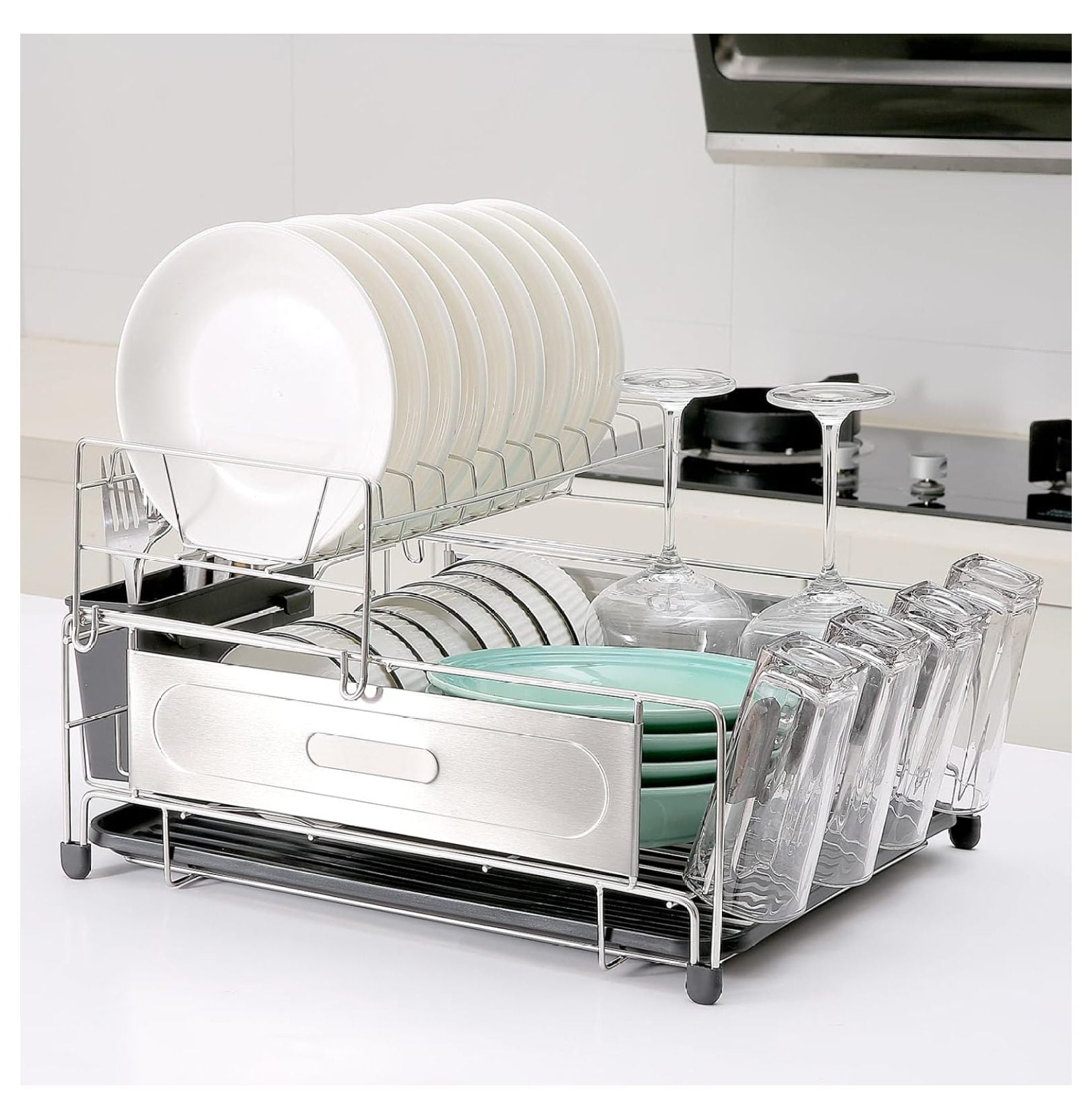 Generic 2 Tier Dish Rack Extra Large Dish Drainer and Tray 304 Stainless Steel Dish Drying Rack for Kitchen Counter Dish Drainers with Drainboard Drying Rack Kitchen with a Cutlery Holder Walmart