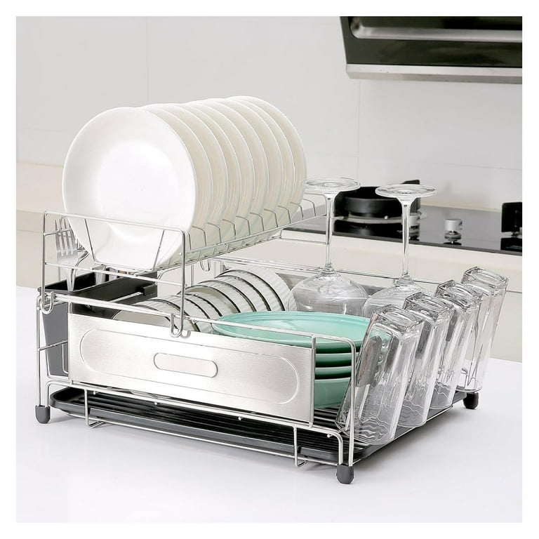 Generic 2 Tier Dish Rack Extra Large Dish Drainer and Tray 304 Stainless Steel Dish Drying Rack for Kitchen Counter Dish Drainers with Drainboard Drying Rack Kitchen with a Cutlery Holder Walmart