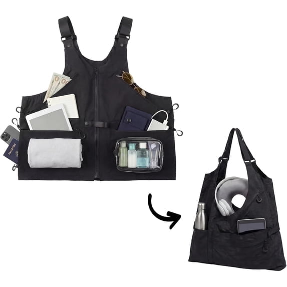 Generic 2-in-1 Convertible Travel Vest Wearable Luggage Jacket with Multi Pockets Lightweight Packable Hiking Camping Outdoor Essentials for Men Women Travel Accessories Carry On Gear