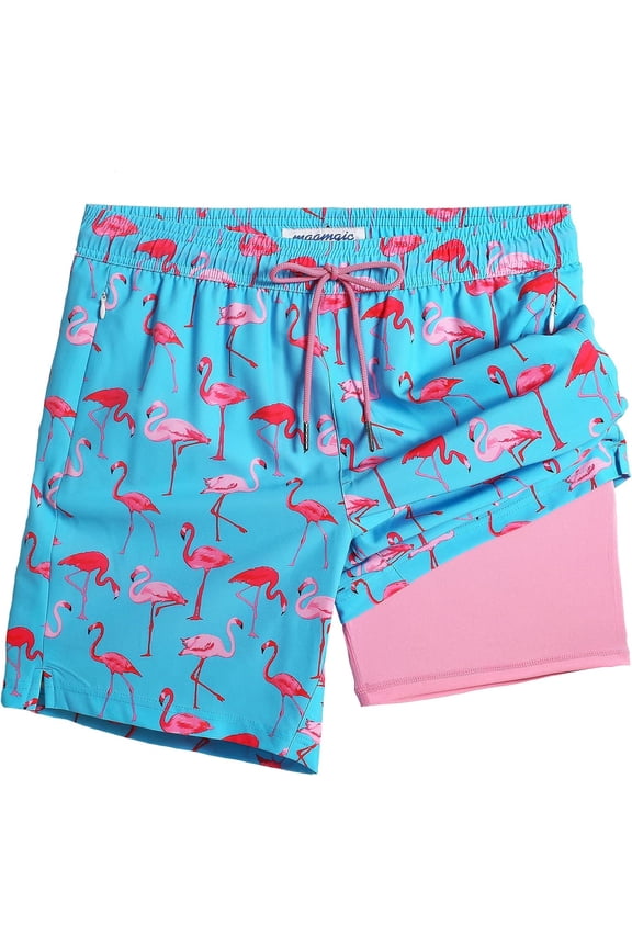 2 in 1 Mens Swim Trunks 7 Inch Swim Shorts Swim Suits Board Shorts