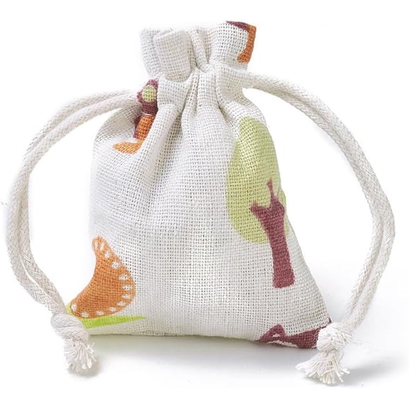Generic 20 Pcs Rectangle Burlap Pouches Colorful Drawstring Bags with Tree Pattern for Christmas Festival 8.79x77.2cm