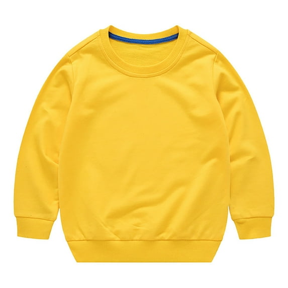 Generic 2024 New Children's Breathable Hoodies Toddler Boys Girls Solid Color Autumn Winter Long Sleeve Round Neck Pullover Sweatshirt Threaded Neckline Clothes Outfits(6-7 Years,Yellow)