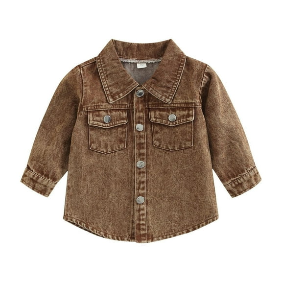 Generic 2024 New Children's Coat Work Cool Boy Denim Top Spring Autumn Long Sleeve Denim Cardigan Coats for Fashion Casual Breathable Clothing (5-6 Years,Brown)