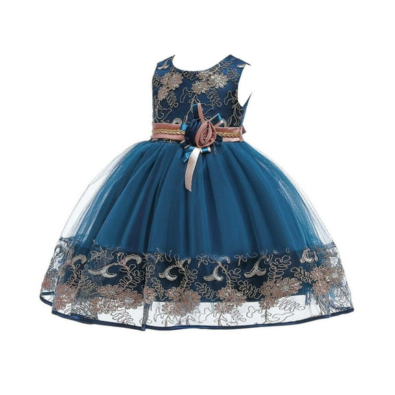 Generic 2024 New Children's Dress Lace Wedding Skirt Princess Dress Attended The Party To Attend The Event Elegant Sweet Autumn Winter Clothes (1-2Years Blue)