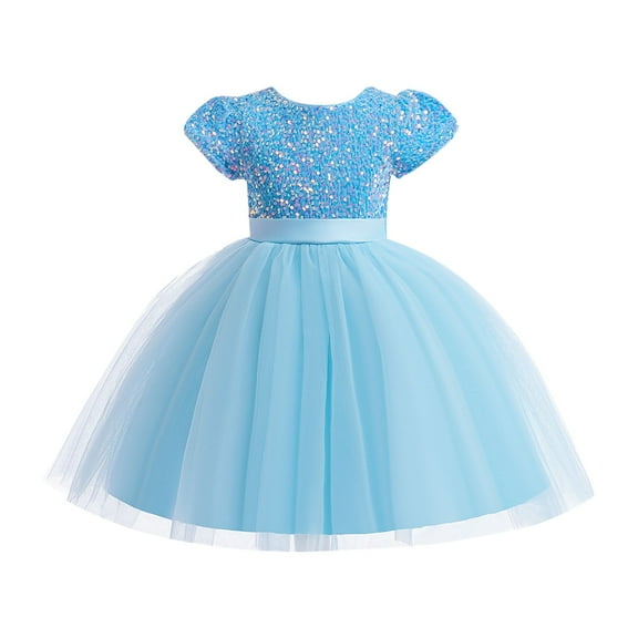 Generic 2024 New Children's Dress Lace Wedding Skirt Princess Dress Attended The Party To Attend The Event Elegant Sweet Autumn Winter Clothes （10-11Years Blue）
