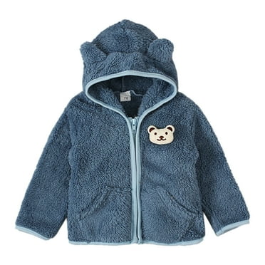 Generic 2024 New Children's Jackets Casual Work Kids Coat Solid Color Long Sleeved Plush Zippered Hood Thickened Cartoon Bear Top Party Birthday School for Fashion Breathable (18-24 Months,BU2)
