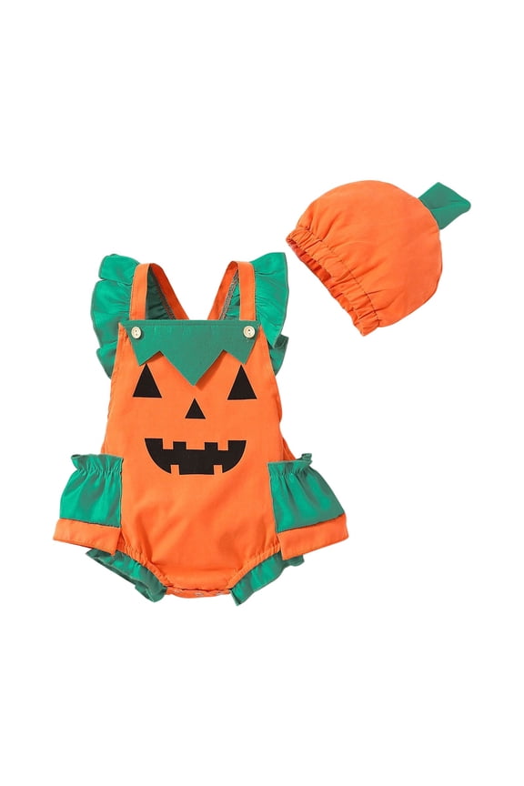 Baby Boys Girls Halloween Pumpkin Romper JackOLantern Orange Sleeveless Outfit Halloween Baby Girl Outfit Toddler Ghost Pumpkin Sweatshirt Romper Sleeveless Onesie Fall Clothes