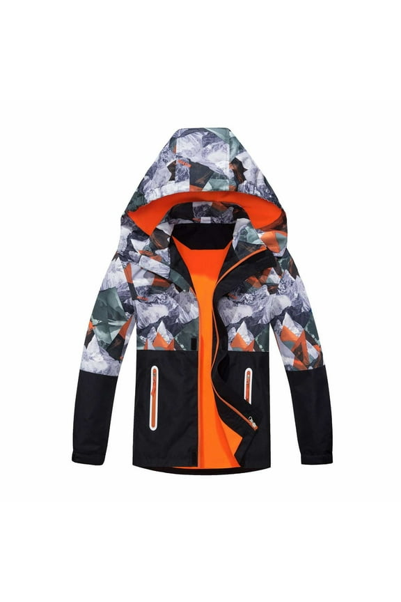 2024 New Coat for Teen Girls Children's Jacket Colorblocking Camouflage Zipper Shirt Breathable Outdoor Kids Jackets for Fashion Casual Clothing (5-6 Years,Orange)
