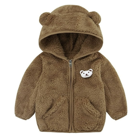 Generic 2024 New Jackets for Children's Casual Summer Baby Girls Boys Jacket Bear Ears Hooded Outerwear Zipper Warm Winter Coat for Fashion Breathable Clothing (12-18 Months,Coffee)