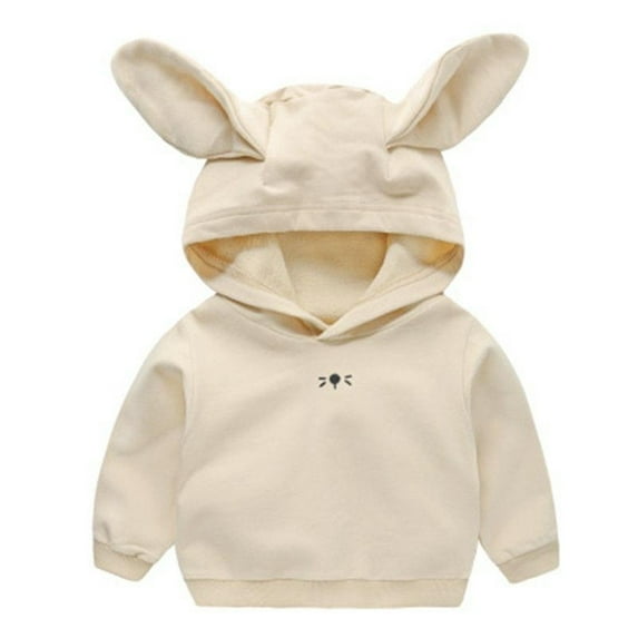 Generic 2024 New Kids Classic Fit Hoodies Toddler Baby Girls Boys Cute Cartoon Patchwok Rabbit Ear Hooded Long Sleeve Sweatshirt Autumn Winter Comfortable Tops Outfits(2-3 Years,Beige)