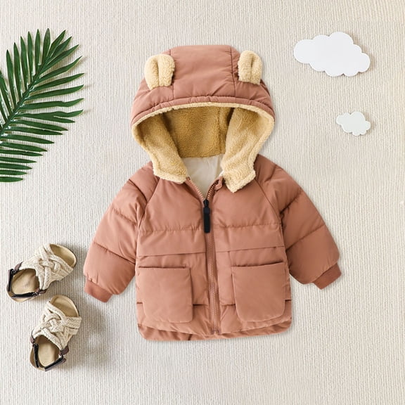 Generic 2024 New Kids Coat Casual Long Boys/Girls Cotton Clothes Solid Color Autumn/Winter Cute Cartoon Hooded Zipper Coats Party Birthday School Fashion Breathable Clothing (4-5 Years,Coffee)