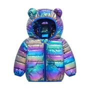 Generic 2024 New Kids Coat Trendy Travel Boys/Girls Cotton Jacket Autumn/Winter Cute Cartoon Colorful Hood Zippered Party Birthday School Fashion Casual Breathable Clothing (6-12 Months,BU1)