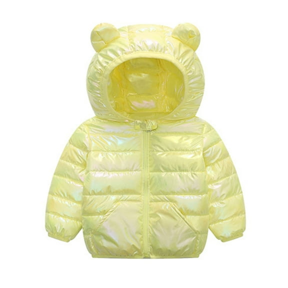 Generic Boys/Girls Cotton Jacket Autumn/Winter Cute Colorful Hood Zippered Coat Party Birthday School for Holiday Winter Party Christmas(12-18 Months Yellow)