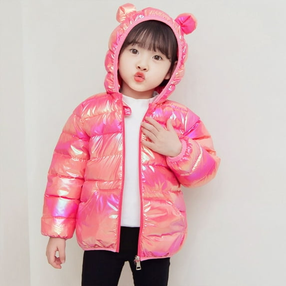 Generic 2024 New Kids Coat Trendy Travel Boys/Girls Cotton Jacket Autumn/Winter Cute Cartoon Colorful Hood Zippered Party Birthday School Fashion Casual Breathable Clothing (12-18 Months,Hot Pink)