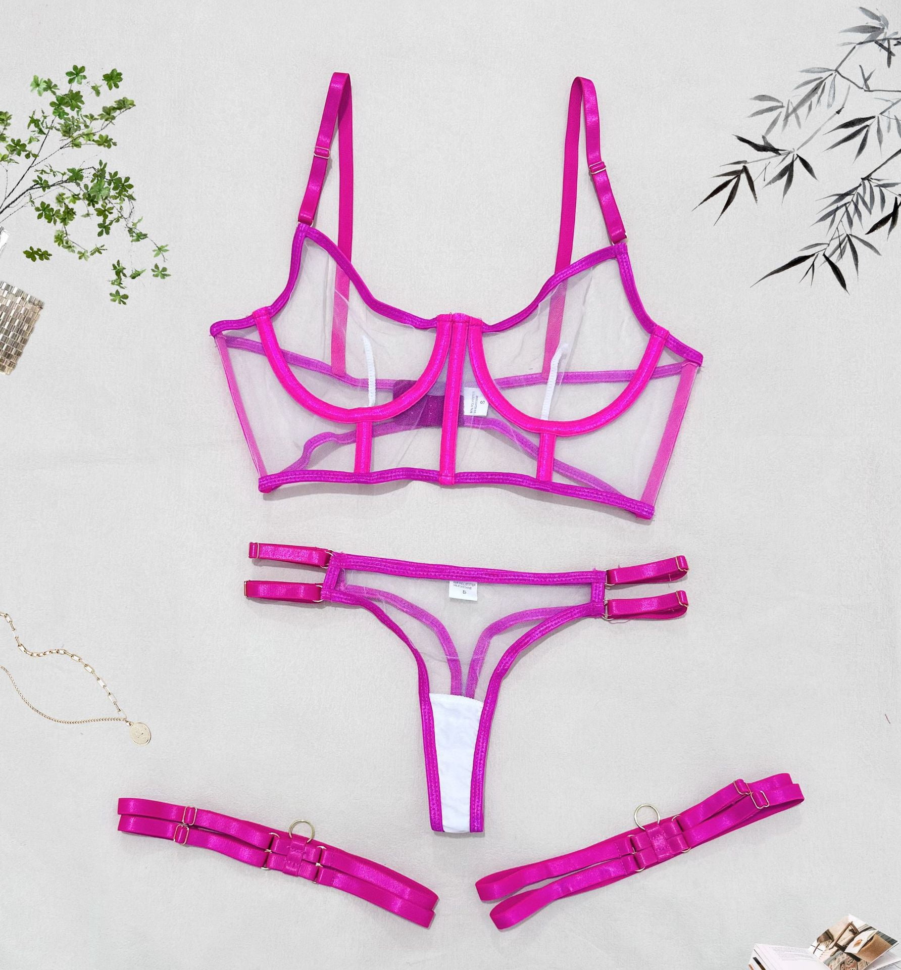 Three Point Bra Generic 2025 Ins Popular Mesh Girl Bra See-through Sexy Underwear Three ...