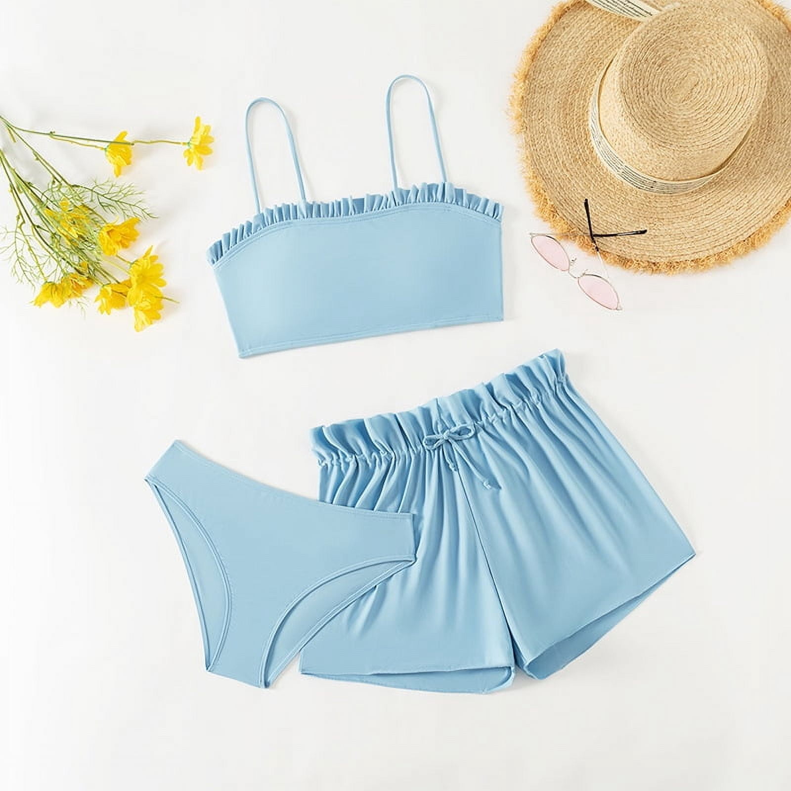 Generic 2025 New Ruffled Children's Swimsuit Pure Color Bikini Medium ...