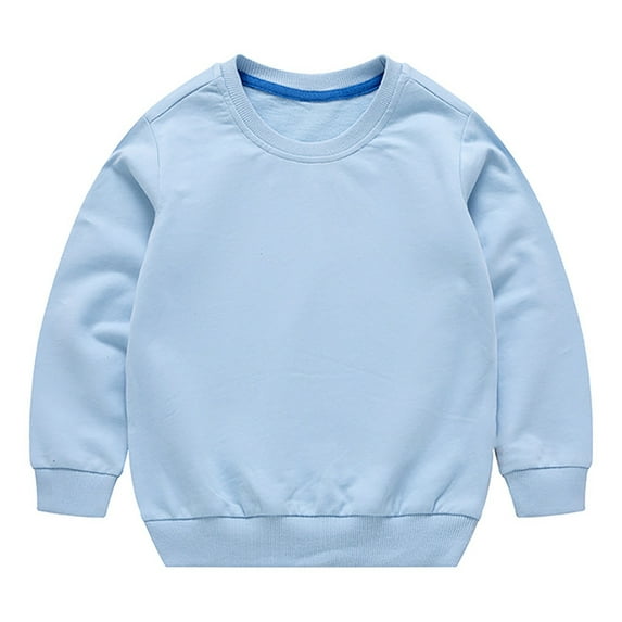 Generic 2025 New Toddler Girl Christmas Clothes Boys Girls Solid Color Long Sleeve Round Neck Pullover Sweatshirt Threaded Neckline2-3 YearsLight Blue