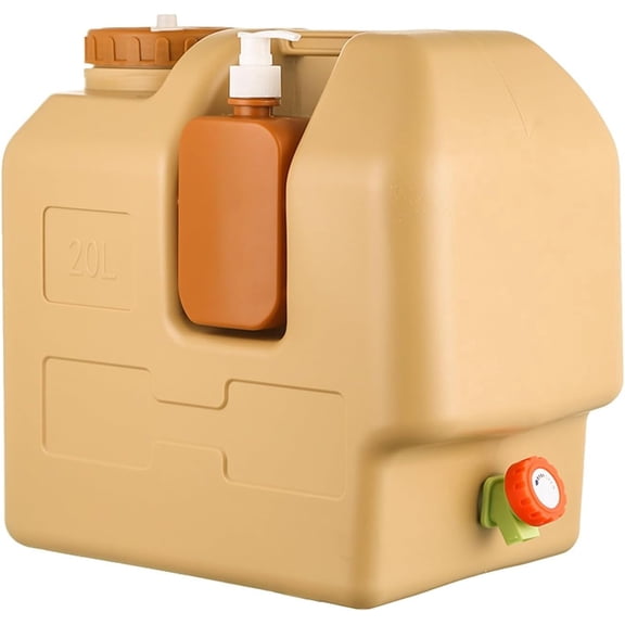20L Camping Water Container with Spigot Water Jug for Outdoor Handwashing Emergency, 34.5cmx23.5cmx34cm, Brown