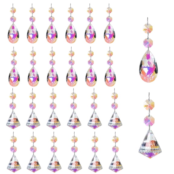 Generic 24-Piece Crystal Suncatcher Ornaments, 38mm Teardrop and Diamond Glass Prisms for Window Decor and Rainbow Maker