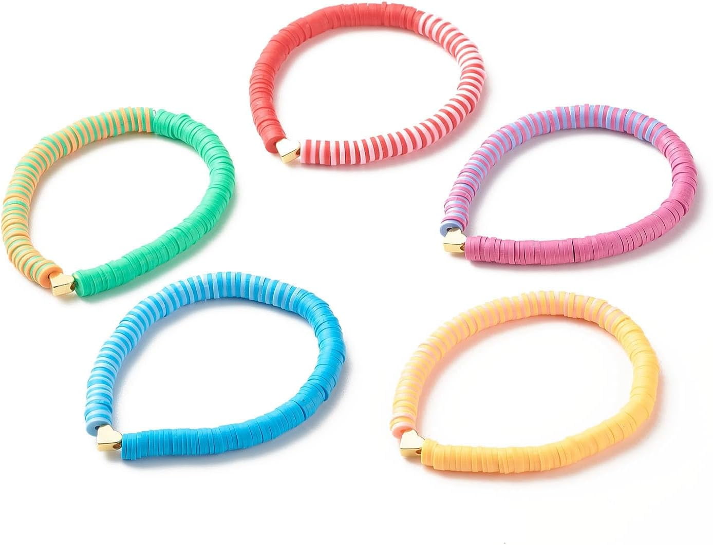 Generic 25Pcs Mixed Color Polymer Clay Surfer Stretch Bracelet Set with Brass Heart for Women DIY Necklace Bracelet Earring Jewelry Craft Making Mixed Color