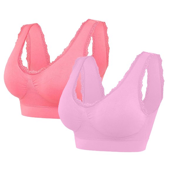 Generic 2PC Lace Bralettes for Womens Padded Deep V-Neck Wireless Bra Floral Sexy Comfort Everyday Bra