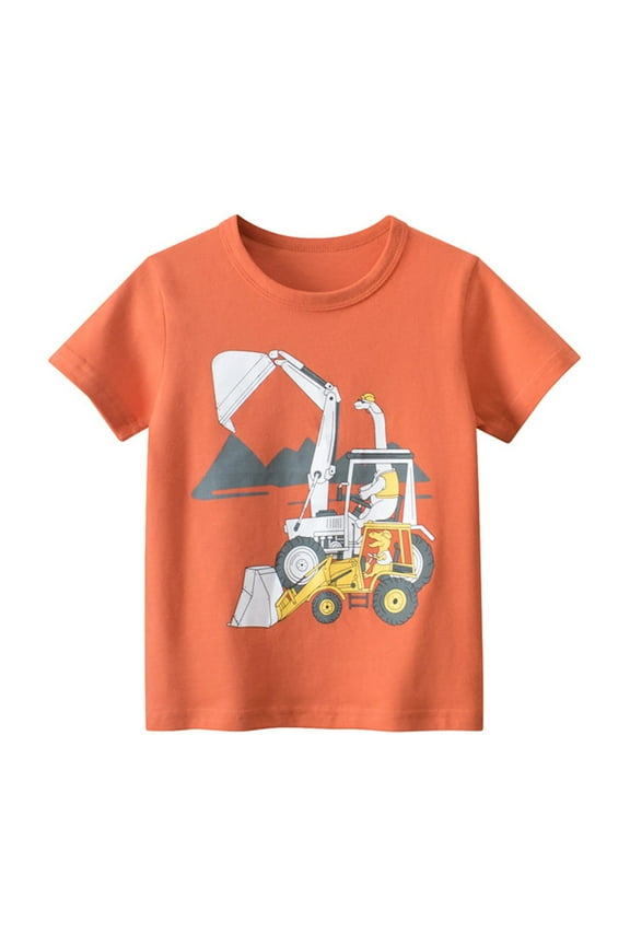 2t boys shirts Summer Toddler Boys Girls Short Sleeve Cartoon Excavators Prints Casual Tops For Kids Clothes