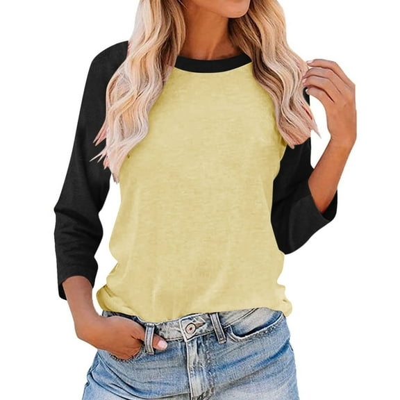 Generic 3/4 Sleeve Tops for Women - Casual Fashion Blouse Baseball Style Tees Three Quarter Raglan Shirt