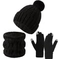 thumbnail image 1 of Generic 3 Pcs Winter Hat Scarf and Gloves Set for Women Warm Knit Fleece Lined Beanies Neck Warmer Touchscreen Gloves, 1 of 3