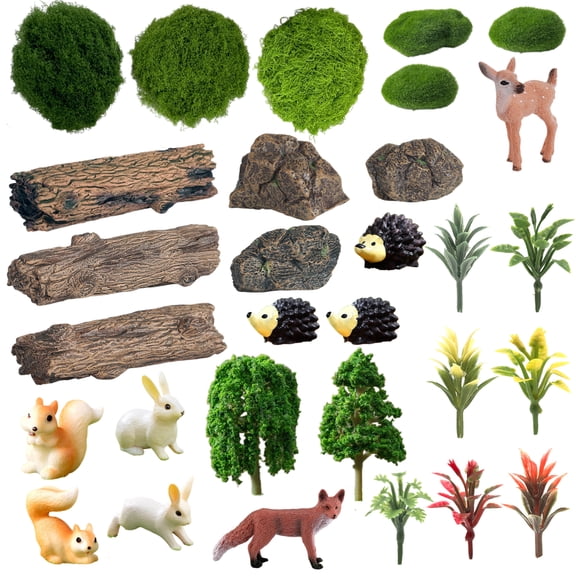 Generic 30 Pieces Forest Fairy Garden Accessories Kit, Miniature Animals Figurines and Plants Set for Terrarium, Bonsai, DIY Micro Landscape, Desk Decor, Cake Topper