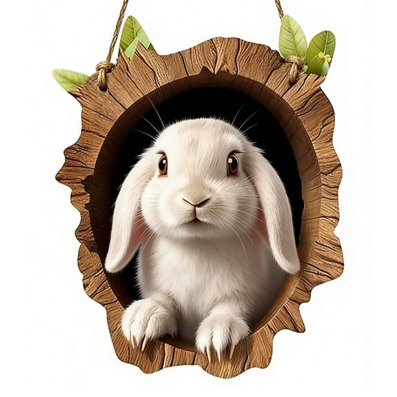 Generic 3D Bunny Wall Decor, Realistic Rabbit in Tree Hole Hanging Wall Art, Easter Spring Home Decoration, Cute Animal Plush Sculpture for Kids Room Nursery, Farmhouse Woodland Decor Gift