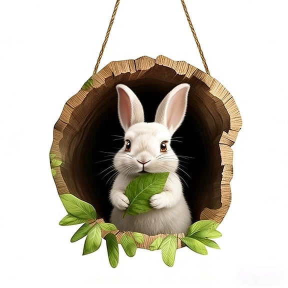 Generic 3D Bunny Wall Decor, Realistic Rabbit in Tree Hole Hanging Wall Art, Easter Spring Home Decoration, Cute Animal Plush Sculpture for Kids Room Nursery, Farmhouse Woodland Decor Gift