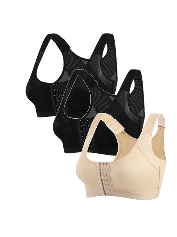 3PC Front Closure Compression Full Coverage Bras for Women Post Surgery Everyday