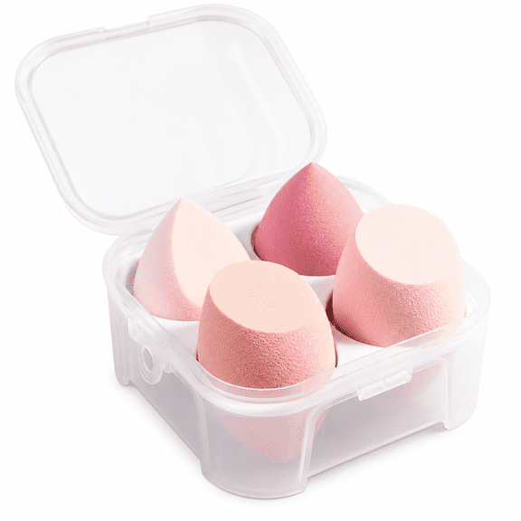Generic 4 Pack Beauty Makeup Sponges with Storage Case, Soft Blending Beauty Sponge for Foundation, Liquid Cream, Dry & Wet Use Cosmetic Blender
