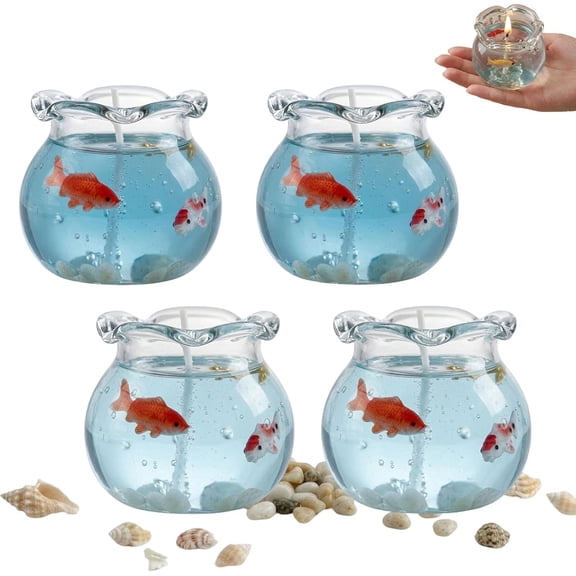 Generic 4 Pack Mini Bubble Fish Tank Candle, 2 Inch Handmade Scented Gel Wax Fish Tank Candle for Home Decor, Desk Ornament & Gift for Women Girls.