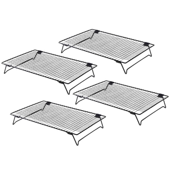 Generic 4-Pack Tiered Baking Racks, Stackable Folding Wire Cooling Grids for Cookies Cakes Breads, Non-Stick Countertop Kitchen Bakery Trays, Black