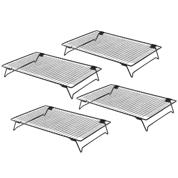 Generic 4-Pack Tiered Baking Racks, Stackable Folding Wire Cooling Grids for Cookies Cakes Breads, Non-Stick Countertop Kitchen Bakery Trays, Black